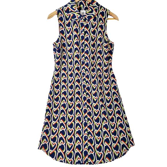 CAbi SZ XS Hola Collection Amour Hearts Blue Button Down Dress #5370 - Picture 2 of 8